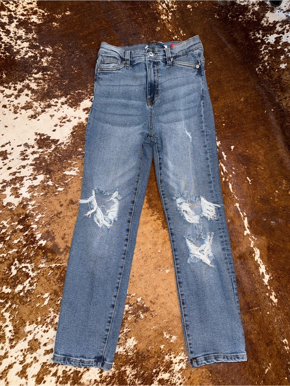 Celebrity Pink Distressed Straight-Leg Jeans - The Eleven, Medium Blue Wash 3/26